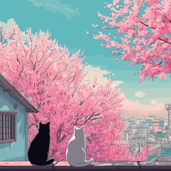 Papier peint sakura paysage de cerisiers en fleurs