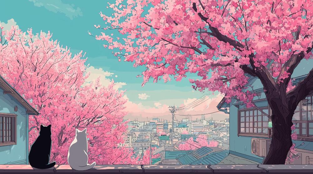 Papier peint sakura paysage de cerisiers en fleurs