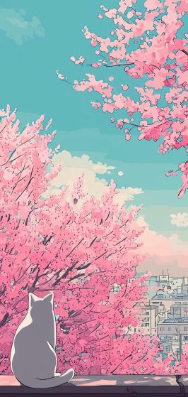 Papier peint sakura paysage de cerisiers en fleurs