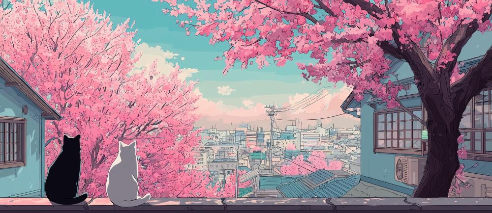 Papier peint sakura paysage de cerisiers en fleurs