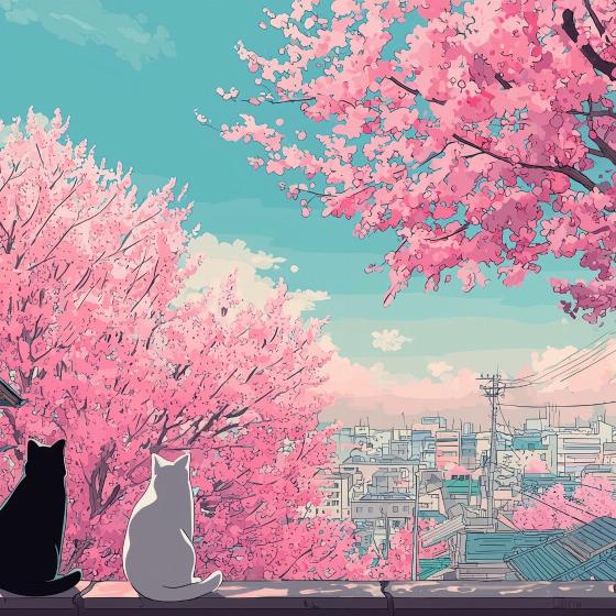 Papier peint sakura paysage de cerisiers en fleurs