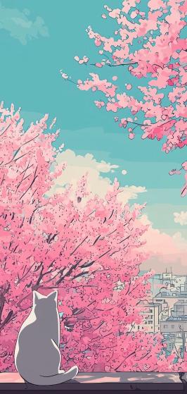 Papier peint sakura paysage de cerisiers en fleurs