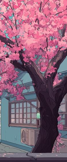 Papier peint sakura paysage de cerisiers en fleurs