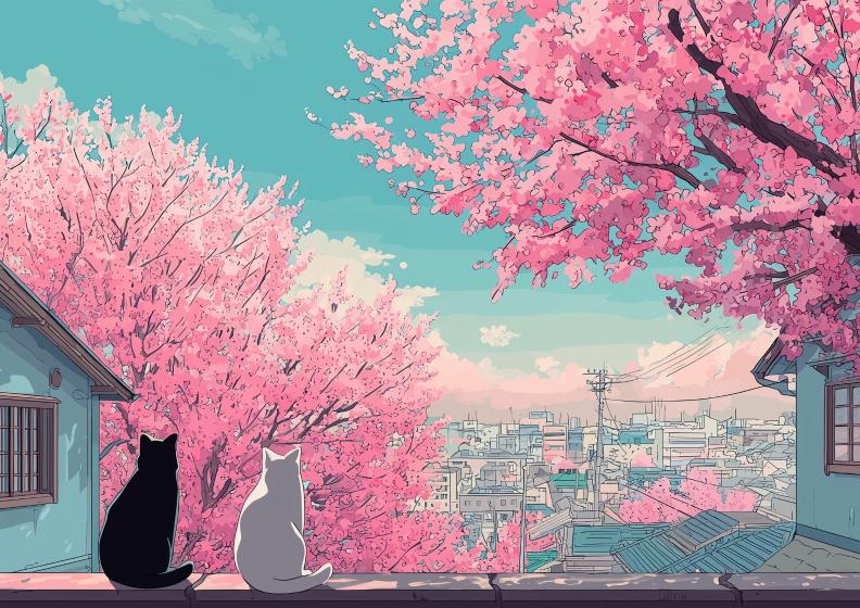 Papier peint sakura paysage de cerisiers en fleurs