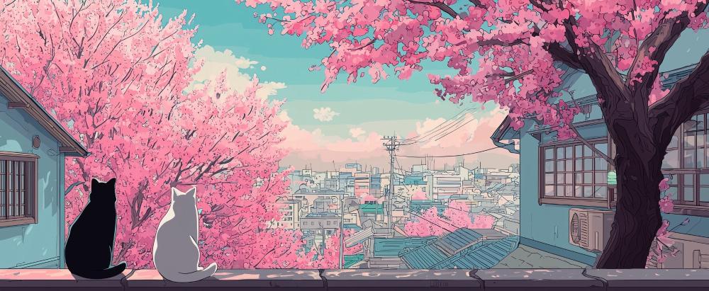 Papier peint sakura paysage de cerisiers en fleurs