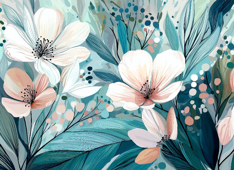 Papier peint floral abstrait teintes douces