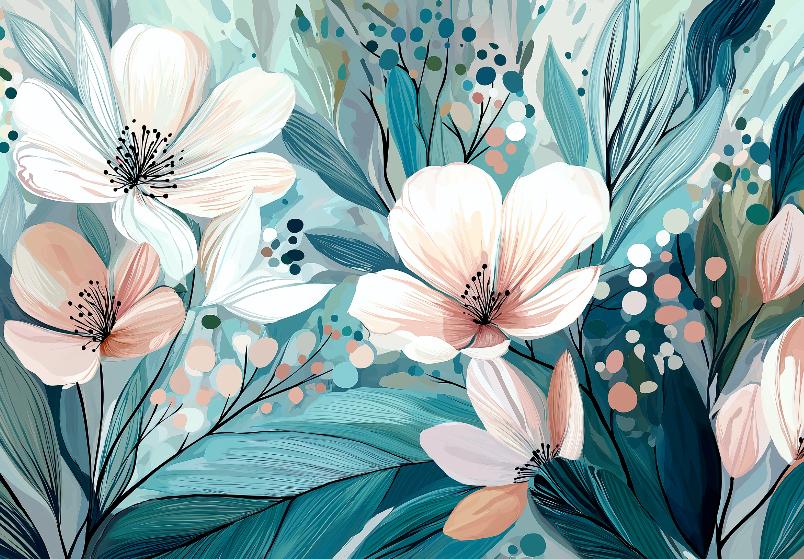 Papier peint floral abstrait teintes douces