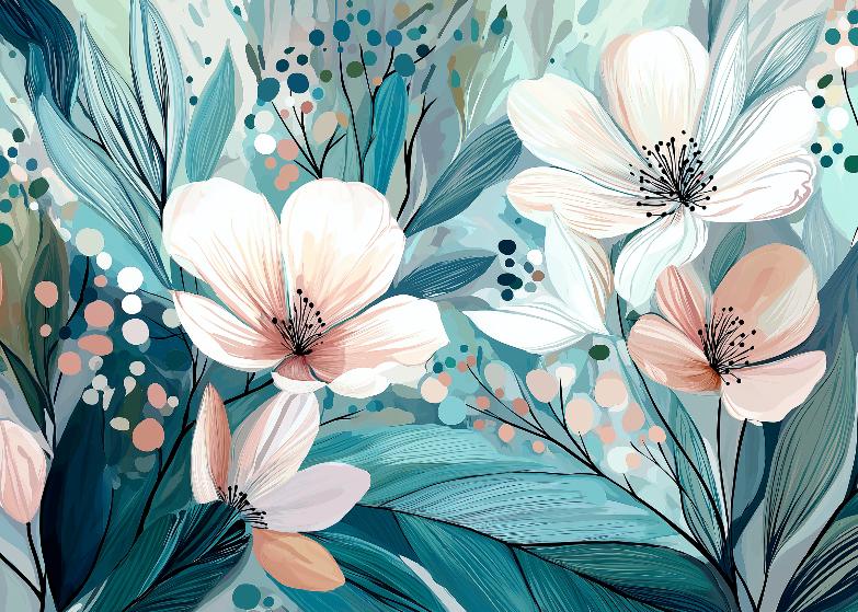 Papier peint floral abstrait teintes douces