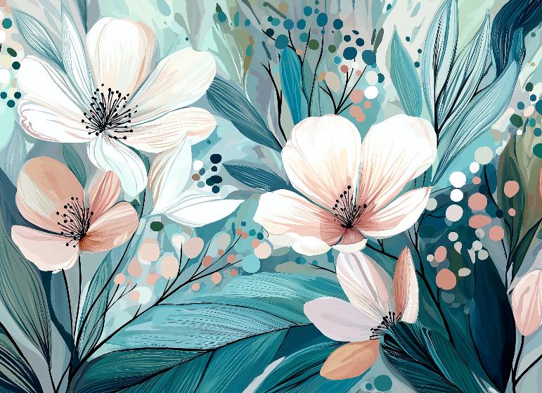 Papier peint floral abstrait teintes douces