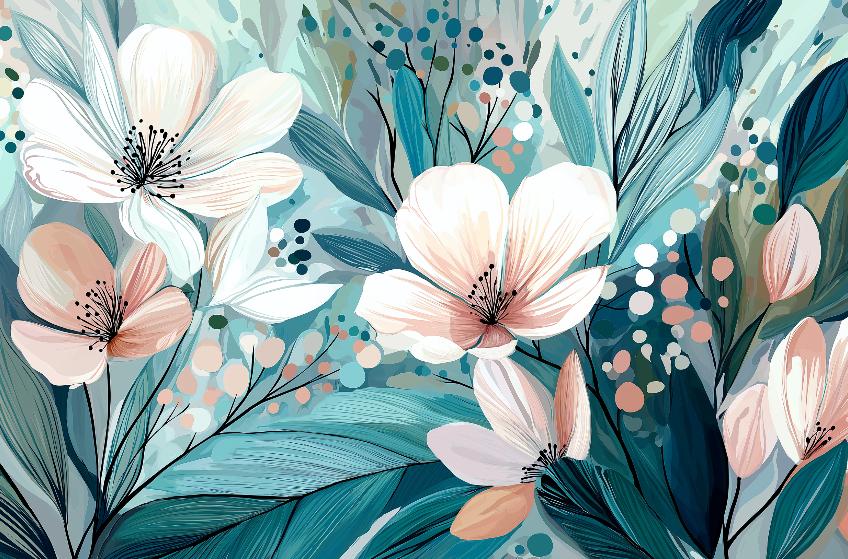 Papier peint floral abstrait teintes douces