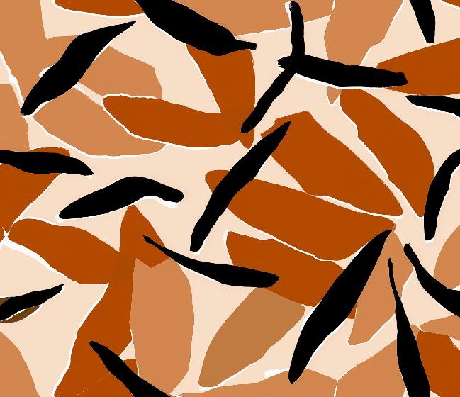 Papier peint abstrait feuilles et formes terracotta