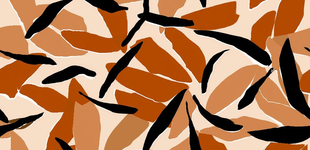 Papier peint abstrait feuilles et formes terracotta