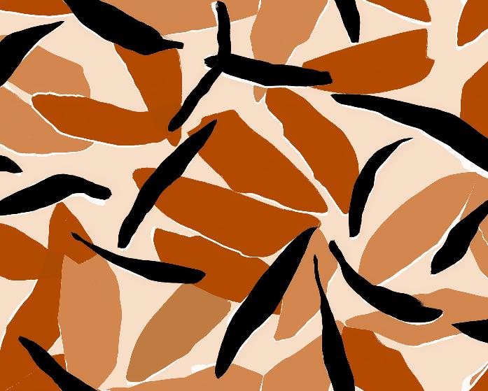 Papier peint abstrait feuilles et formes terracotta
