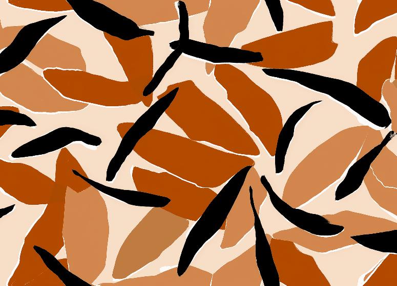 Papier peint abstrait feuilles et formes terracotta