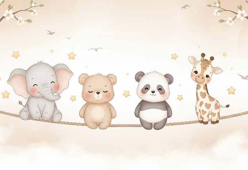 Papier peint animaux enfant éléphant panda girafe