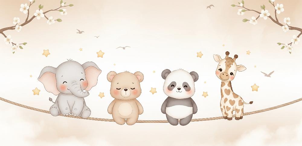 Papier peint animaux enfant éléphant panda girafe