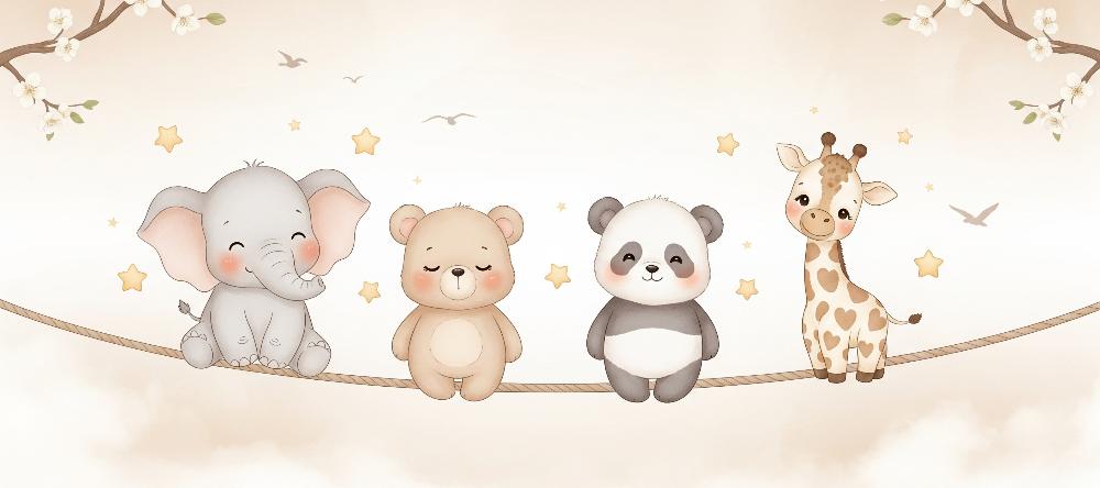 Papier peint animaux enfant éléphant panda girafe
