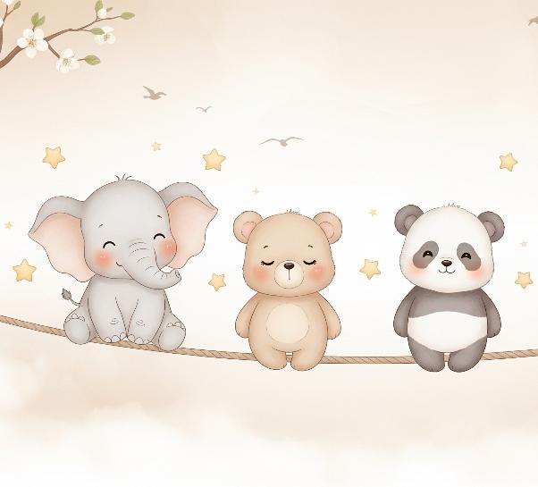 Papier peint animaux enfant éléphant panda girafe
