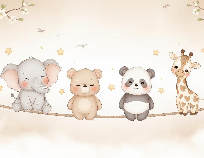Papier peint animaux enfant éléphant panda girafe