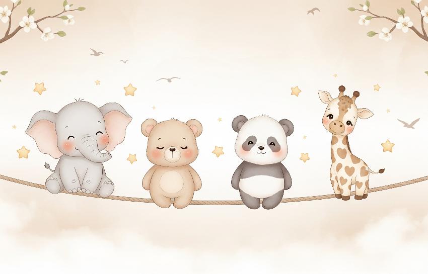 Papier peint animaux enfant éléphant panda girafe