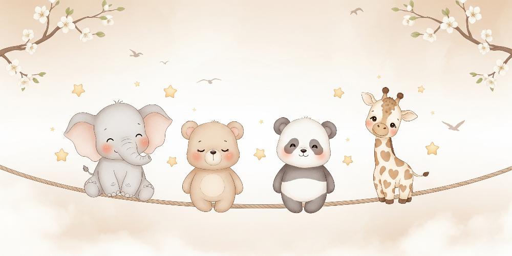 Papier peint animaux enfant éléphant panda girafe