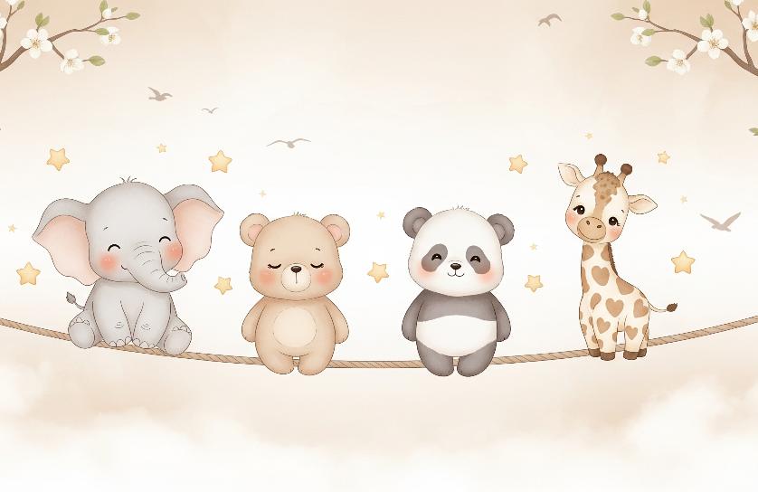 Papier peint animaux enfant éléphant panda girafe
