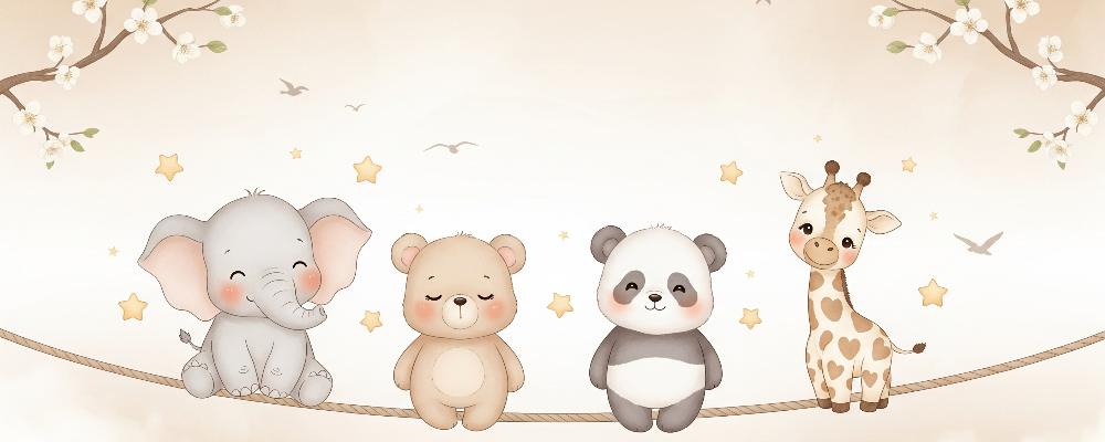 Papier peint animaux enfant éléphant panda girafe