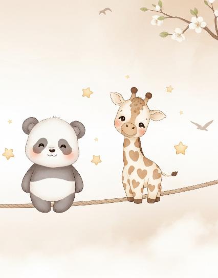 Papier peint animaux enfant éléphant panda girafe