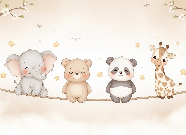 Papier peint animaux enfant éléphant panda girafe