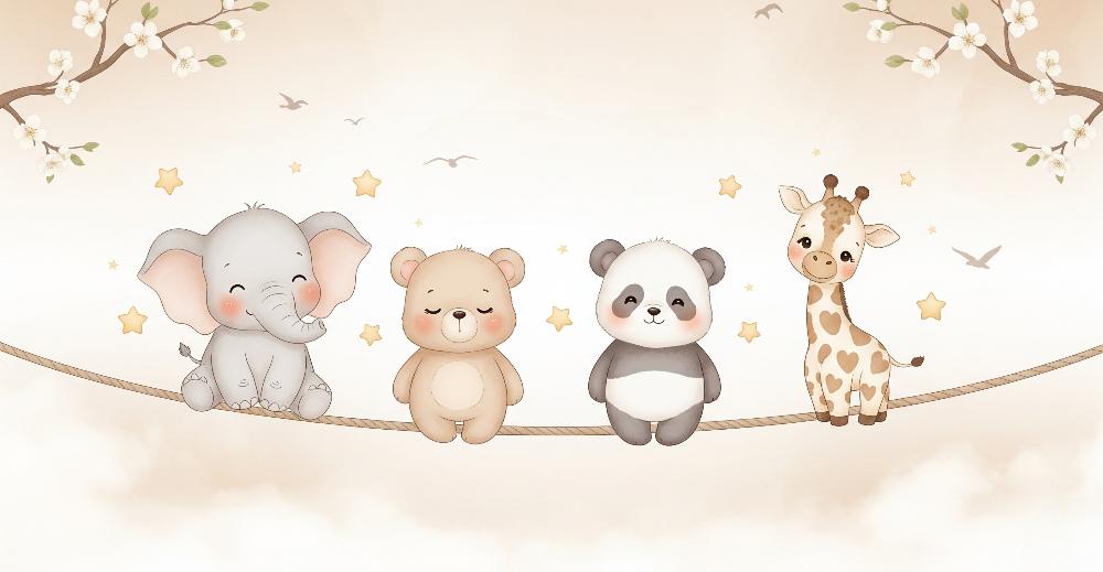 Papier peint animaux enfant éléphant panda girafe