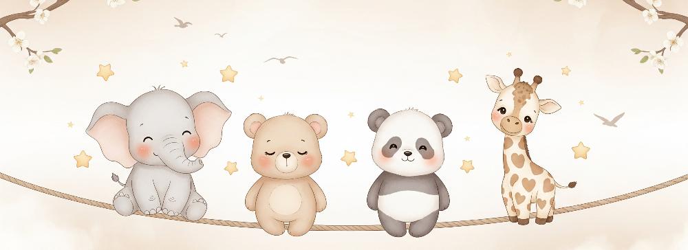 Papier peint animaux enfant éléphant panda girafe