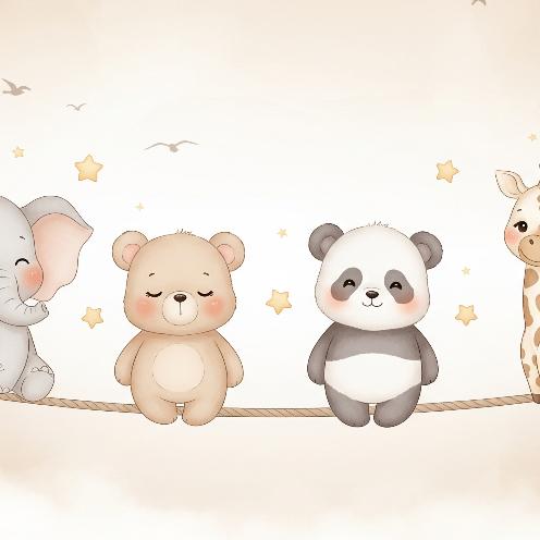 Papier peint animaux enfant éléphant panda girafe