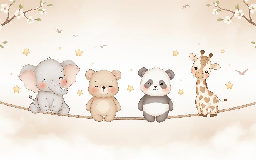 Papier peint animaux enfant éléphant panda girafe