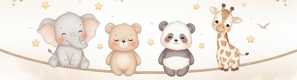 Papier peint animaux enfant éléphant panda girafe