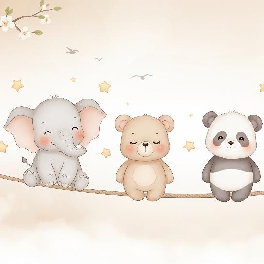 Papier peint animaux enfant éléphant panda girafe