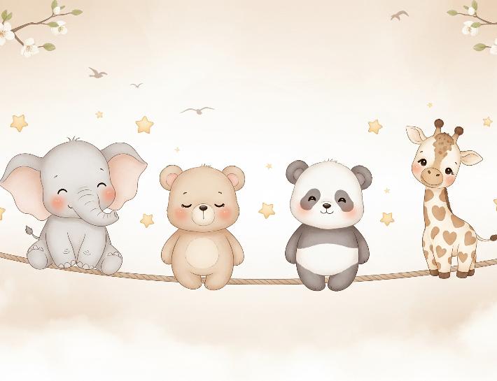 Papier peint animaux enfant éléphant panda girafe