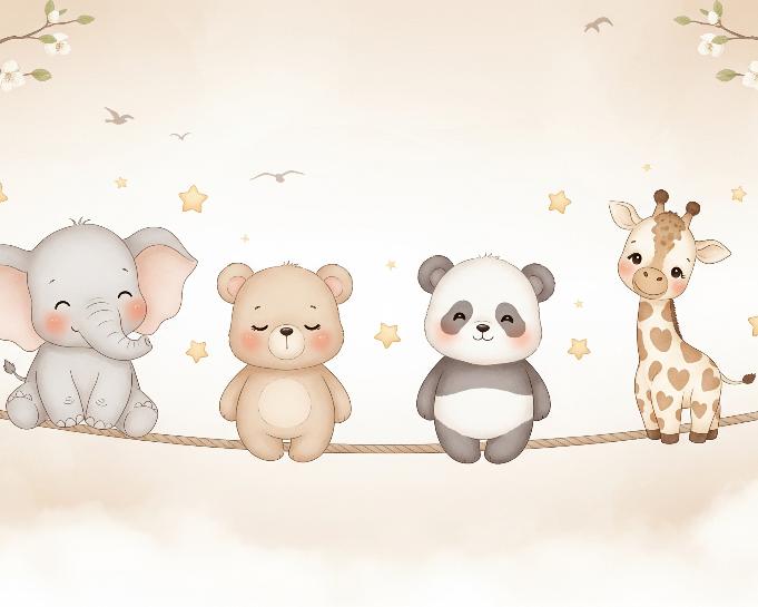 Papier peint animaux enfant éléphant panda girafe