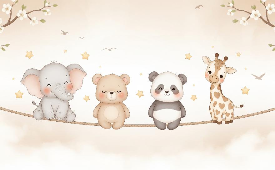 Papier peint animaux enfant éléphant panda girafe