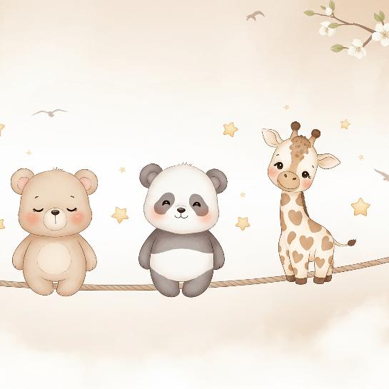 Papier peint animaux enfant éléphant panda girafe