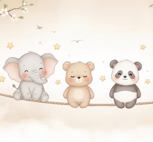 Papier peint animaux enfant éléphant panda girafe