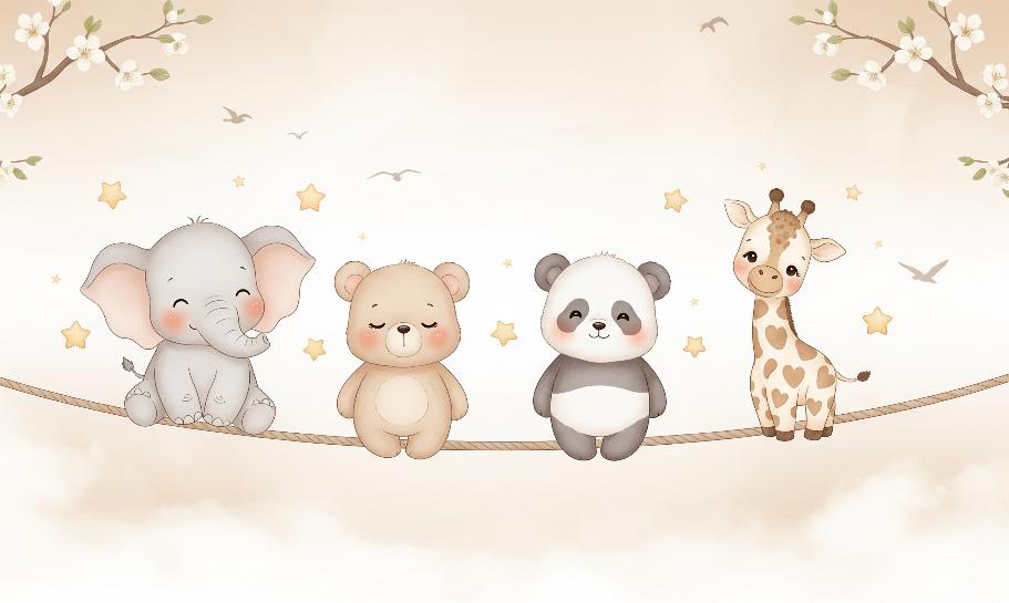 Papier peint animaux enfant éléphant panda girafe