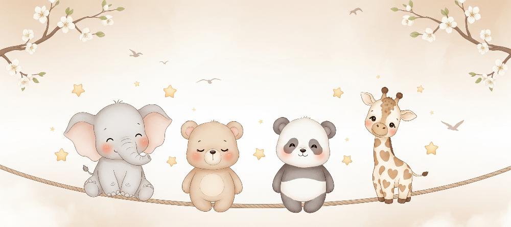 Papier peint animaux enfant éléphant panda girafe