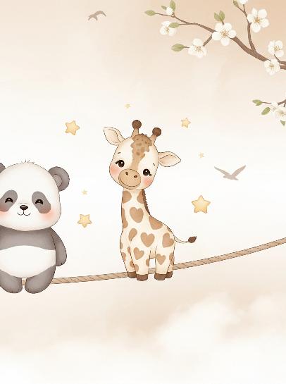 Papier peint animaux enfant éléphant panda girafe