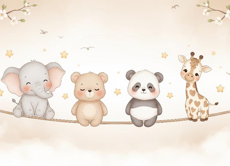 Papier peint animaux enfant éléphant panda girafe