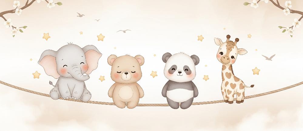 Papier peint animaux enfant éléphant panda girafe
