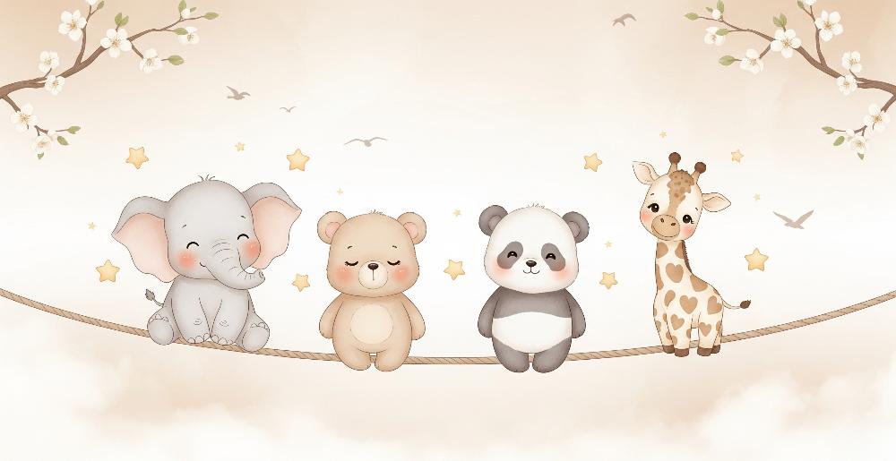 Papier peint animaux enfant éléphant panda girafe