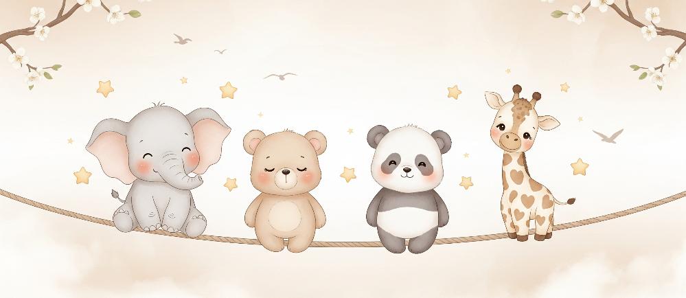 Papier peint animaux enfant éléphant panda girafe