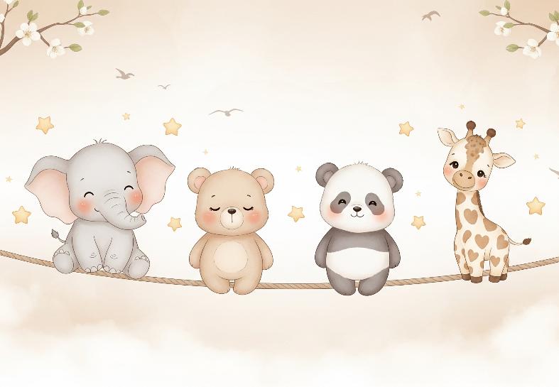 Papier peint animaux enfant éléphant panda girafe