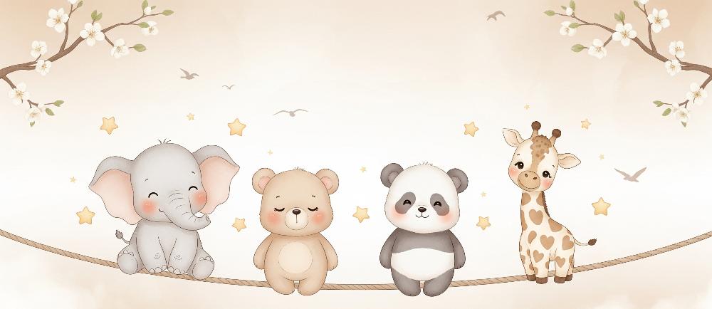 Papier peint animaux enfant éléphant panda girafe