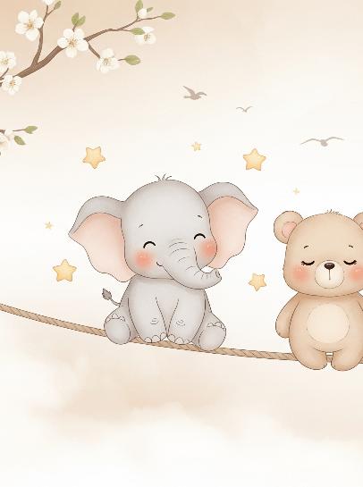 Papier peint animaux enfant éléphant panda girafe